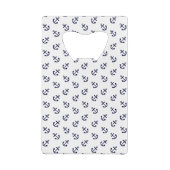 Navy Blue Anchors White Background Pattern Creditkaart Flessenopener (Achterkant)