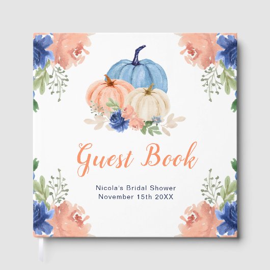 Navy Blue and Blush Floral Pumpkins Bridal Shower Gastenboek (Voorkant)