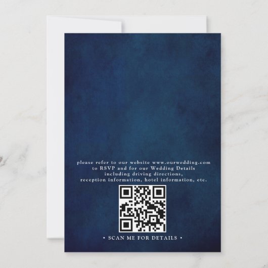 Navy Blue and Burgundy Blush QR Code Wedding  Kaart (Achterkant)