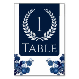 Navy Blue and Floral Table Number with Color Block Kaart