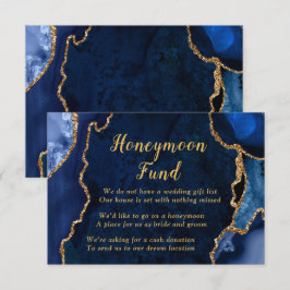 Navy Blue and Gold Agate Honeymoon Fund Informatiekaartje