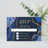Navy Blue and Gold Agate Marble RSVP Kaartje (Staand voorkant)