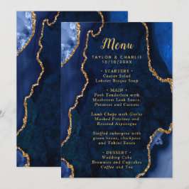 Navy Blue and Gold Agate Marble Wedding Menu