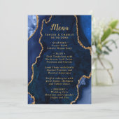 Navy Blue and Gold Agate Marble Wedding Menu (Staand voorkant)
