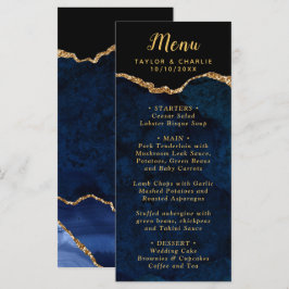 Navy Blue and Gold Agate Marble Wedding Menu