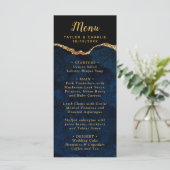 Navy Blue and Gold Agate Marble Wedding Menu (Staand voorkant)