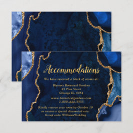 Navy Blue and Gold Agate Wedding Accommodations Informatiekaartje
