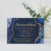 Navy Blue and Gold Agate Wedding Accommodations Informatiekaartje (Staand voorkant)