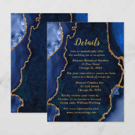 Navy Blue and Gold Agate Wedding Details Informatiekaartje