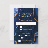 Navy Blue and Gold Agate Wedding Meal Choice RSVP Kaartje (Voorkant)