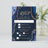Navy Blue and Gold Agate Wedding Meal Choice RSVP Kaartje (Staand voorkant)