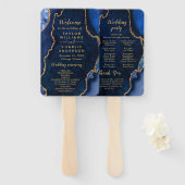 Navy Blue and Gold Agate Wedding Program Handwaaier (Voorkant en achterkant)