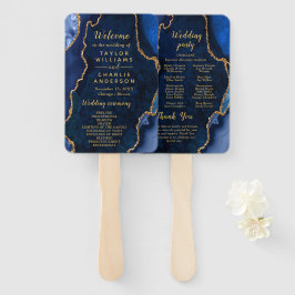 Navy Blue and Gold Agate Wedding Program Handwaaier