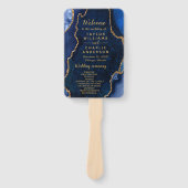 Navy Blue and Gold Agate Wedding Program Handwaaier (Voorkant)