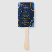 Navy Blue and Gold Agate Wedding Program Handwaaier (Voorkant)