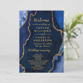 Navy Blue and Gold Agate Wedding Program Programmakaart (Staand voorkant)