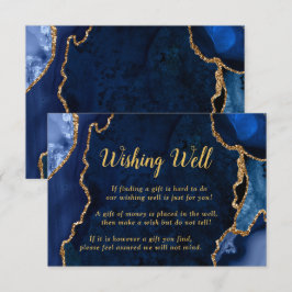 Navy Blue and Gold Agate Wedding Wishing Well Informatiekaartje