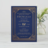 Navy Blue and Gold Art Deco Invitation Kaart (Staand voorkant)