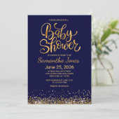Navy Blue and Gold Baby Shower Invitation Kaart (Staand voorkant)