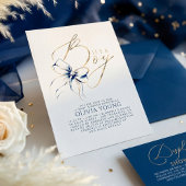 Navy Blue and Gold Bow Boy Baby Shower Kaart