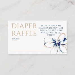 Navy Blue and Gold Bow Diaper Raffle Ticket Informatiekaartje