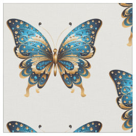Navy Blue and Gold Butterfly Seamless Pattern Stof
