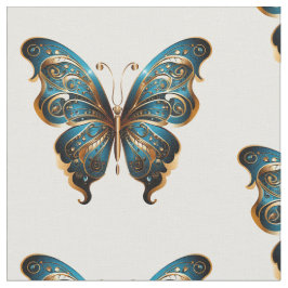 Navy Blue and Gold Butterfly Seamless Pattern Stof