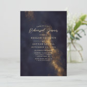 Navy Blue and Gold Calligraphy Rehearsal Dinner Kaart (Staand voorkant)
