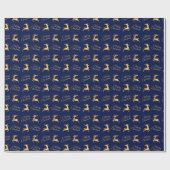 Navy Blue and Gold Christmas Reindeers Cadeaupapier (Vlak)
