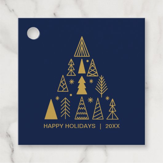 Navy Blue and Gold Christmas Tree | Holiday Gift Bedankjes Labels (Voorkant)