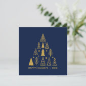 Navy Blue and Gold Christmas Tree | Holiday Square Feestdagenkaart (Staand voorkant)