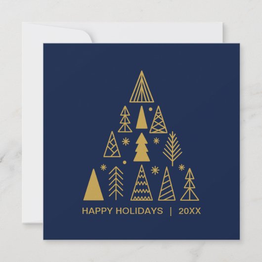 Navy Blue and Gold Christmas Tree | Holiday Square Feestdagenkaart (Voorkant)