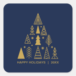 Navy Blue and Gold Christmas Tree | Holiday Vierkante Sticker