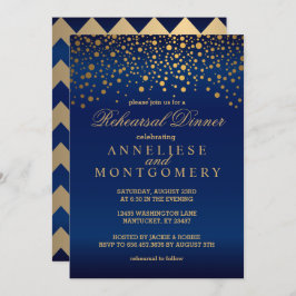 Navy Blue and Gold Confetti repesal Dinner Kaart