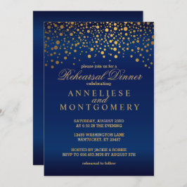 Navy Blue and Gold Confetti repesal Dinner Kaart