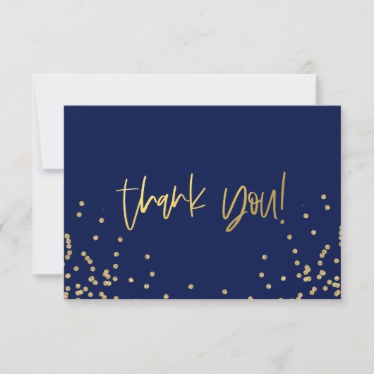 Navy Blue and Gold Confetti Thank You Note Cards Bedankkaart (Voorkant)