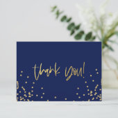 Navy Blue and Gold Confetti Thank You Note Cards Bedankkaart (Staand voorkant)
