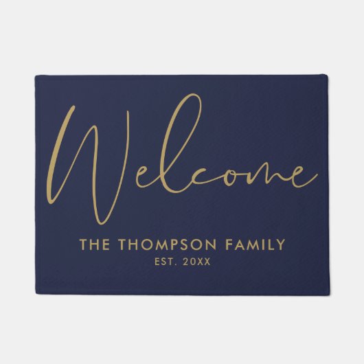 Navy Blue And Gold Custom Family Name Welcome Deurmat (Voorkant)