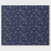 Navy Blue and Gold Elegant Christmas Trees Cadeaupapier (Vlak)