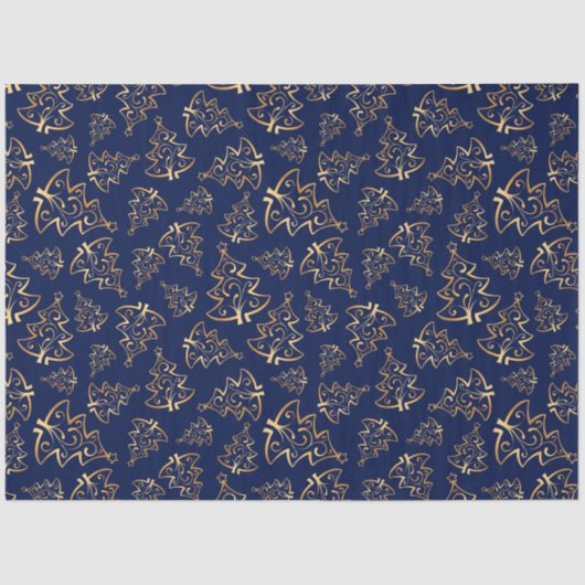 Navy Blue and Gold Elegant Christmas Trees Tissuepapier (Voorkant)