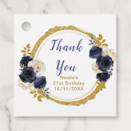 Navy Blue and Gold Elegant Flowers Birthday Bedankjes Labels