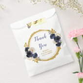 Navy Blue and Gold Elegant Flowers Birthday Bedankzakje (Gezegeld)