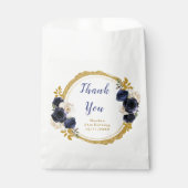 Navy Blue and Gold Elegant Flowers Birthday Bedankzakje (Voorkant)