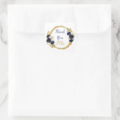 Navy Blue and Gold Elegant Flowers Birthday Vierkante Sticker (Tas)
