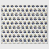 Navy Blue and Gold Elegant Flowers  Cadeaupapier (Vlak)