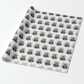 Navy Blue and Gold Elegant Flowers  Cadeaupapier (Uitgerold)