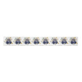 Navy Blue and Gold Elegant Flowers  Satijnen Lint (Voorkant)