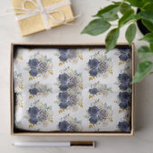 Navy Blue and Gold Elegant Flowers  Tissuepapier (Geschenk)