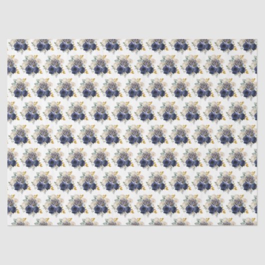 Navy Blue and Gold Elegant Flowers  Tissuepapier (Voorkant)