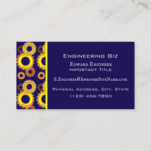 Navy Blue and Gold Engineering Gears Visitekaartje (Achterkant)